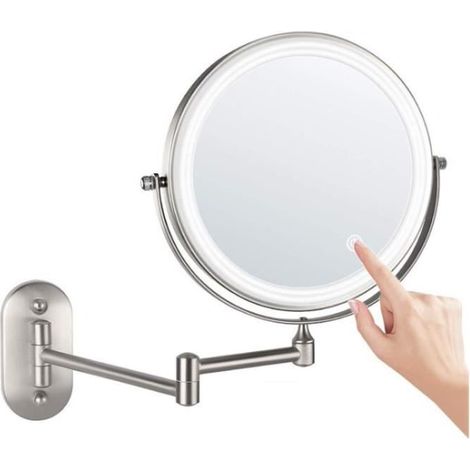 Miroir de Maquillage éclairé par LED Grossissement 10X double face 8 Pouces Pivotant à 360° Fixation Murale (1/4)