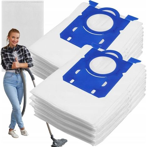 Lot de 12 sacs pour aspirateur, S-BAG, compatibles avec Philips, Electrolux et AEG, en microfibre, avec filtre d'entrée d'air, blanc/bleu