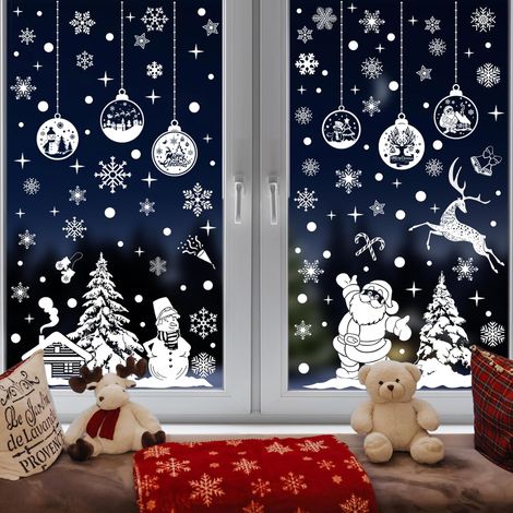 Weihnachts-Fensteraufkleber, Weihnachts-Fensterdekoration, Weihnachts-Fensteraufkleber, Weihnachts-Fensterdekoration mit Schneeflocke, Weihnachtsmann, Elch für DIY-Weihnachtsdekor, Glas, Fenster, Tür (1/5)