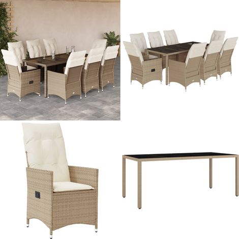 9-tlg. Garten-Essgruppe mit Kissen Beige Poly Rattan - Gartenmöbel Set - Outdoor Möbel - Lounge Gruppe - Rattan Sessel - Relaxsessel - Home & Living (1/5)