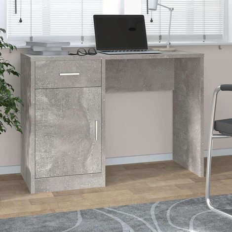 Bureau avec tiroir et armoire Bureau informatique - Table de Bureau Gris béton 100x40x73 cm BV762241 - BonneVie (1/5)