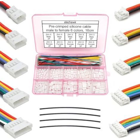 ZH 1,5-mm-Stecker/Buchse und vorgecrimptes Silikonkabel-Set 28 AWG, ZH1.5 2/3/4/5/6-polig, JST-Adapter mit 160 m Kabel (1/5)