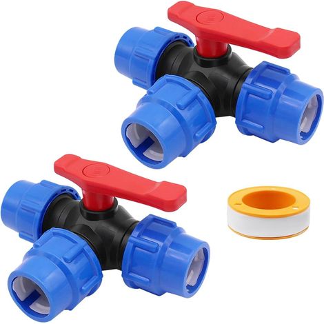 Raccord PP, vanne à boisseau sphérique 3 voies en T avec poignée, connecteur 3 voies pour tuyau PE 25mm, vanne à boisseau sphérique pour tuyau PE (1/5)