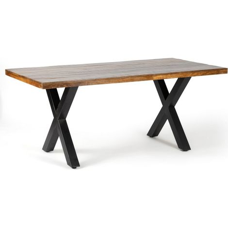 Induse 'X' Leg Dining Table - Mango Wood/Iron - L100 x W220 x H76 cm