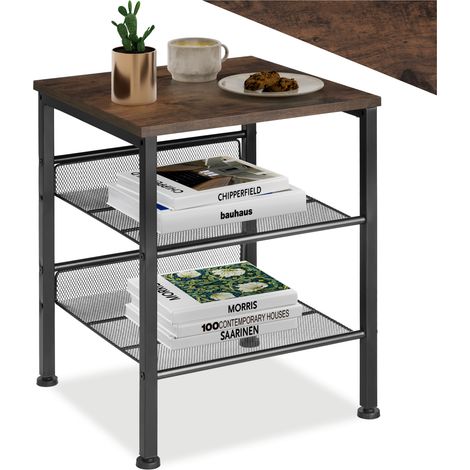 Table d'appoint 40,5 x 40 50,5 cm en panneau de fibres bois foncé (1/5)