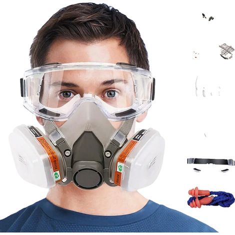 Masque à gaz intégral, silicone de haute qualité, classe de protection N95, système de double filtration, couverture complète du visage, ajustement universel (1/5)