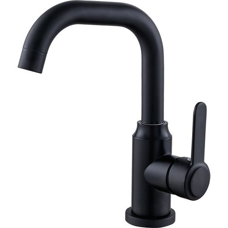 Kitchen splash-proof faucet, hot and cold water combined, suitable for washing basins, sinks, and dishwashers - rotating faucet, black with small 7-shaped bend.