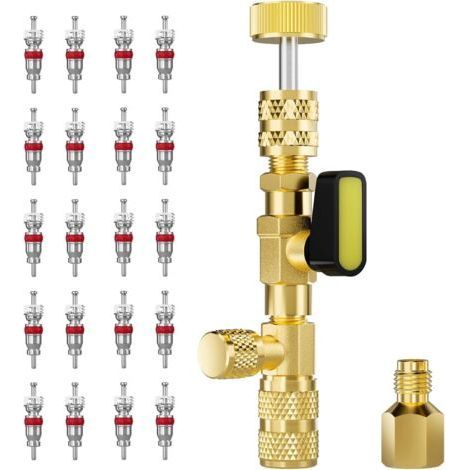 Valve Core Installation and Removal Tool with Dual Port Brass Adapter, Valve Tool for Refrigeration Systems with 20 Valve Cores (1/4)