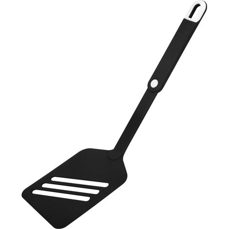FACKELMANN 24037 30,0 cm, spatola a Fessura con Pratico Manico, Paletta con Parte Funzionale in plastica per pentole e padelle rivestite (Colore: Nero/Bianco), quantità: 1 Pezzo
