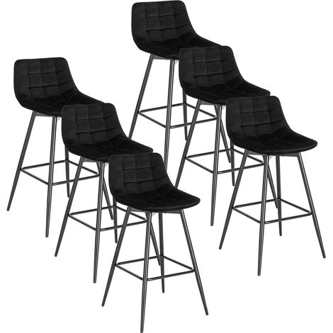 WOLTU 6X Taburete de Bar con Respaldo Marco de Metal Muebles Cocina Asiento de Terciopelo Taburete Alto para Cocina Bar Paquete de 6 Unidades Negro