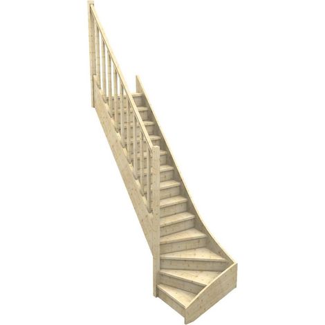 Levigne – Escalier quart tournant bas sapin massif 280 cm – 13 marches – Encombrement compact 256 cm – Rampe incluse – Giron 17 cm (1/3)