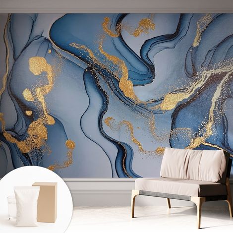 Papier peint avec colle pour décoration moderne de salon chambre à coucher cuisine et bureau Facile Vagues bleues 312x219 cm (1/5)