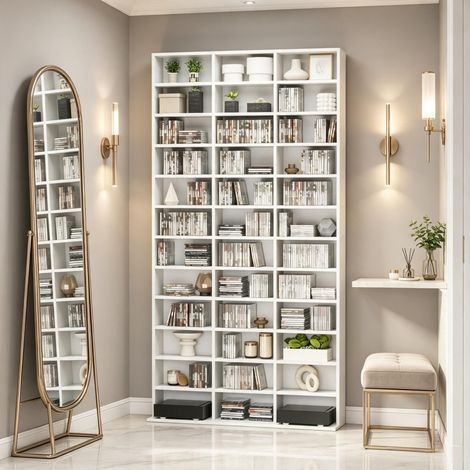 Étagère classique, tour de rangement fonctionnelle pour médias et décoration, étagère moderne pour médias, étagère de rangement pour CD et DVD (1/5)