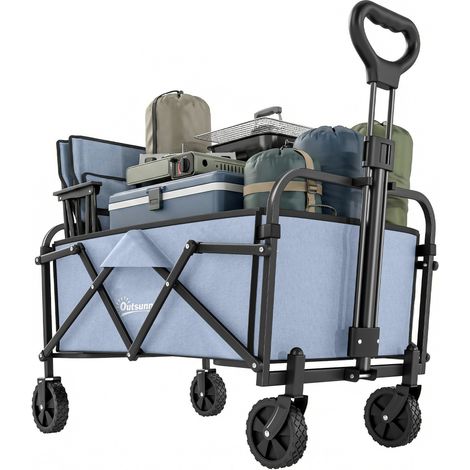 Faltbarer Transportwagen (66 l) für Garten und Gelände, mit verstellbarem Griff – Tragkraft 68 kg, Maße 81 x 45 x 89 cm, Grau