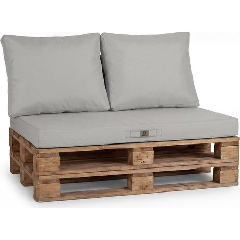 Kit Coussins Palette Déhoussable 120x80 Gris Galet - Imperméable & Extérieur (1 Assise + 2 Dossiers) (1/4)