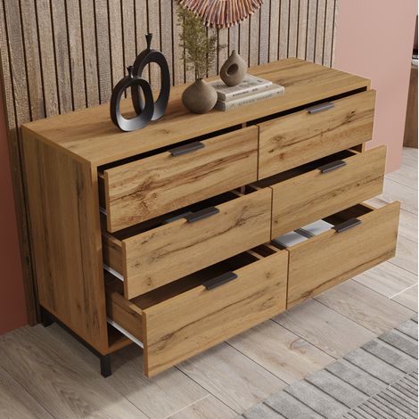 Kommode, Sideboard mit 6 Schubladen, 120 x 40 x 76 cm in Dunkle Eiche, Sideboard Highboard für Schlafzimmer & alle Wohnräume (1/5)