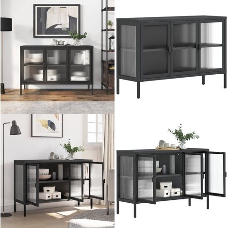 Sideboard Schwarz 105x35x70 cm Glas und Stahl - Schrank - Glas (1/5)