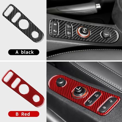 (Bouton de verrouillage de porte - Carbone rouge) Véritable autocollant en fibre de carbone souple, compatible avec les modèles Seat Leon 2005 à 2012 (accessoires pour tableau de bord et compteur de v (1/4)