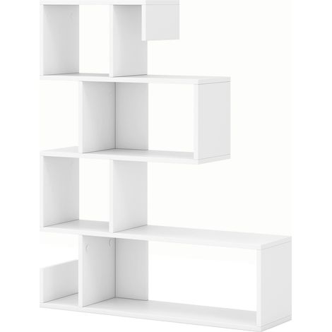 5-Tier S-Shaped Bookshelf Geometric Z-Shelf Bookcase with Open Cubes-White (1/5)