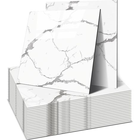 Lot de 22 stickers muraux autocollants, Peel and Stick Tiles 30 x 30 cm, imperméables et anti-taches, découpables, 7 couleurs, pour salle de bain, cuisine, salon (Blanc Ivoire) (1/5)