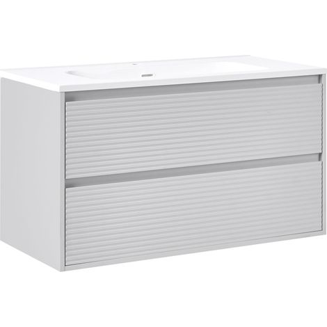 Wall Mounted Bathroom Cabinet Vanity Unit Grey 100 x 46 cm with 2 Drawers with Washbasin BAHIA