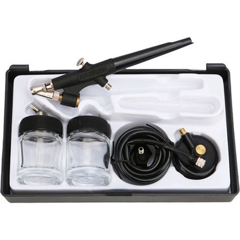 Kit aérographe type 138, aérographe simple action 0,8 mm, godets de peinture 22 cc pour modélisme, maquillage, nail art et décoration de gâteaux. (1/5)