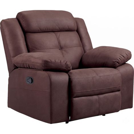 Fauteuil relax manuel tissu aspect peau chocolat - ADOLIS (1/5)