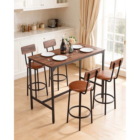 Table de Bar Haute et Tabourets, 5 PCS, Ensemble Mange Debout avec 4 Chaises, Surface Rectangulaire Design à Arêtes Arrondies, pour… (1/5)