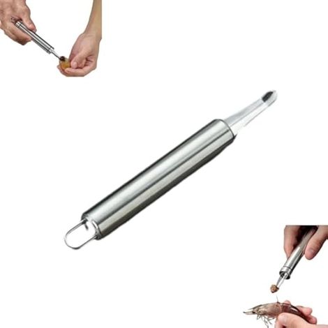 évidoir multifonction en acier inoxydable, extracteur de ligne de crevettes, grattoir à nourriture, résistant à la rouille et facile à nettoyer, pour les amateurs de fruits et les chefs à domicile (1/5)