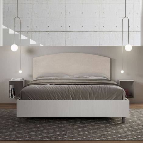 Letto contenitore da 160x190 in legno bianco e testata in microfibra sabbia Antilia (1/5)