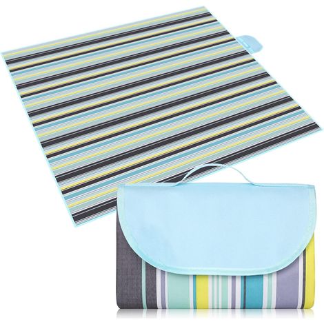 CM rayé pique-nique couverture pliable étanche parc randonnée Camping adapté pour les voyages en famille 200200 bleu (1/5)