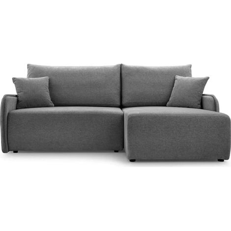 SACHA - Canapé d'angle tissu chiné 4 places - Gris Foncé - Droit