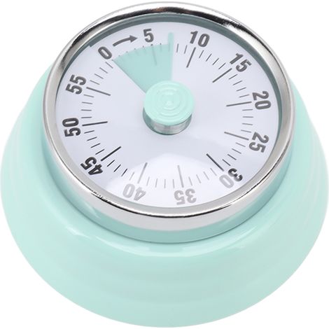Minuteur mécanique à compte à rebours avec cadran à affichage visuel, en acier inoxydable, vert clair, idéal pour l'apprentissage et le bureau. (1/5)