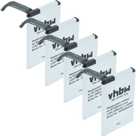 vhbw 5x Akku Ersatz für Zebra 03MAY18, BT-000334, BT-000334-1, BTRY-TC2X-INT1-01 für Barcodescanner POS (3000 mAh, 3,85 V, Li-Ion)