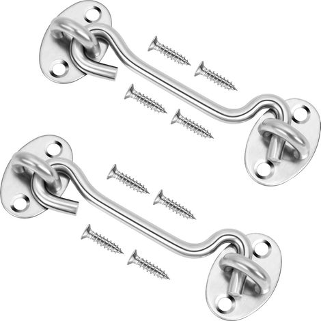 Lot de 2 crochets tempêtes, 150 mm, en acier inoxydable, crochet de cabine, serrure de porte avec vis, crochet de porte pour porte de garage, fenêtre, porte de grange, serrures de porte (1/5)