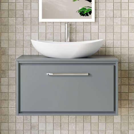 Hudson Reed Lille Wall Hung 1-Drawer Vanity Unit with Worktop 800mm Wide - Coastal Grey (1/5)