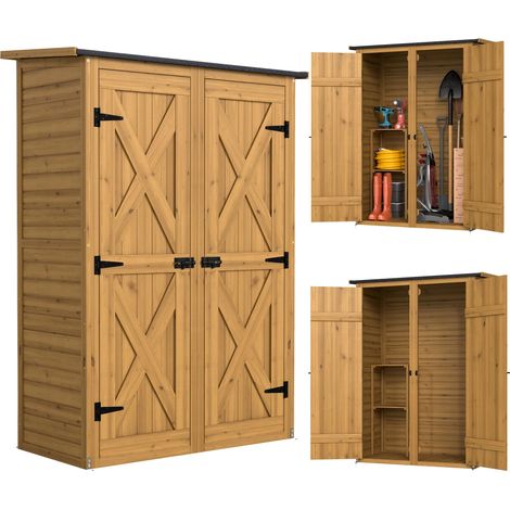Abri de Rangement en Bois, Cabane de Jardin avec 2 Étagères, Marron bois traité contre les insectes et la pourriture