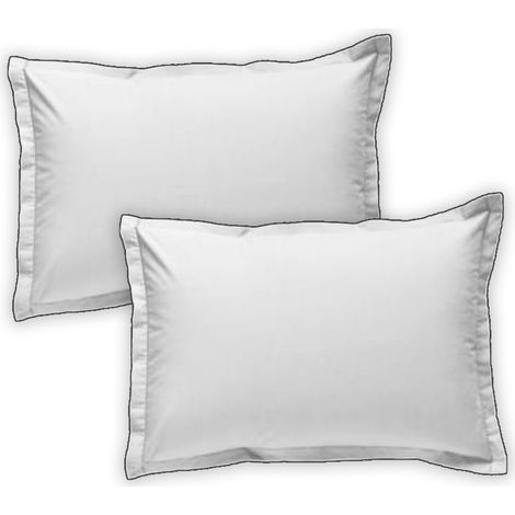 Lot de 2 taies d'oreiller unies en coton finition bourdon blanc 50x70cm