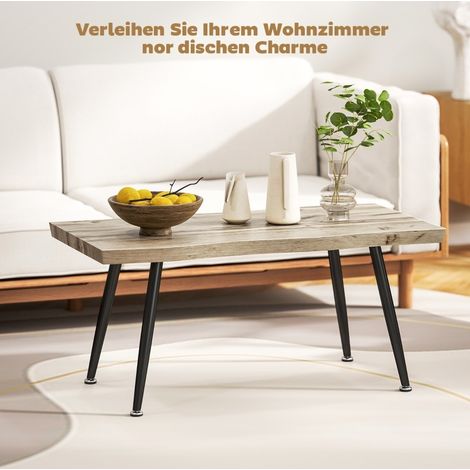 Couchtisch 100x50x45 cm Eiche und Schwarz, 4 cm Platte, Stahlbeine, Holzstruktur MEUBLIV (1/5)