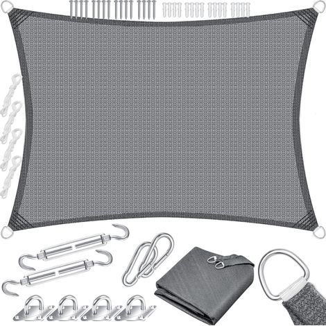 KESSER® Sonnensegel Sonnenschutz Windschutz HDPE Gewebe wasserabweisend & windabweisend 5-Fach quer vernäht robust & stabil Schattenspender Rechteck / Grau / 5x7m