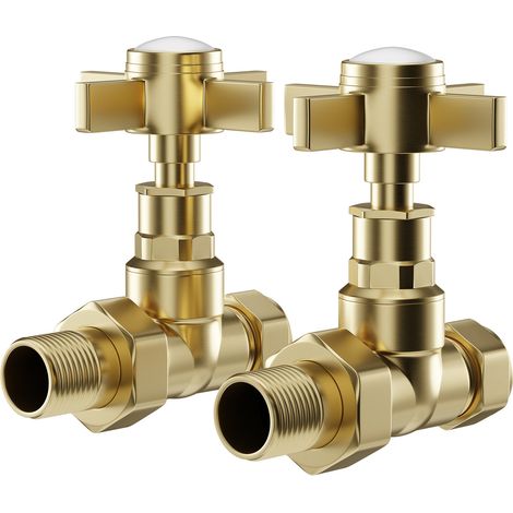 Colore Dias Brushed Brass Traditional Straight Radiator Valves (1/5)