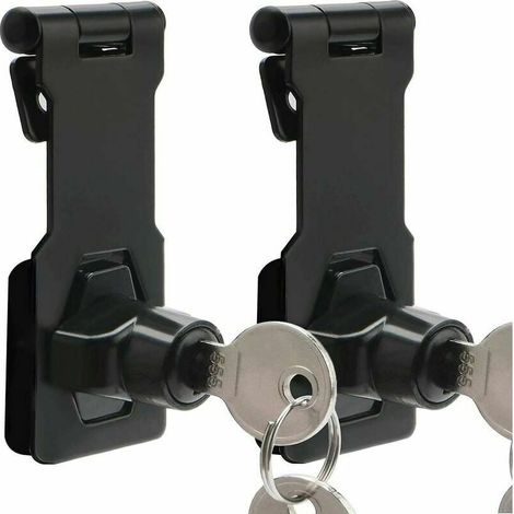 Loquet et targette Lot de 2 moraillons de 7,6 cm avec moraillon à clé avec serrure et moraillon en métal pour portes/placards/fenêtres Noir (1/5)