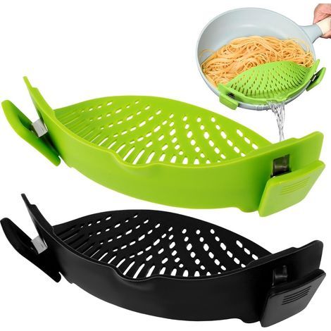 Lot de 2 filtres à pâtes en silicone, mains libres, portables, réutilisables et résistants à la chaleur. (1/5)