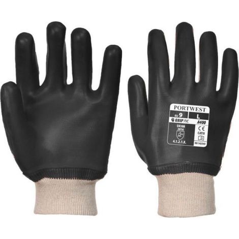 Gants De Manutention - Enduit Pvc - Poignet Tricot - Noir - Taille Unique - Par Paire (1/2)