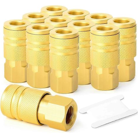 Lot de 12 raccords de tuyau d'air haute performance 1/4 pouce, coupleurs femelles en laiton pour outils et équipements pneumatiques, connexion sécurisée (1/5)