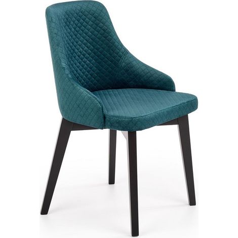 Chaise de contemporaine en velours vert foncé avec pieds en bois massif LENNY (1/5)