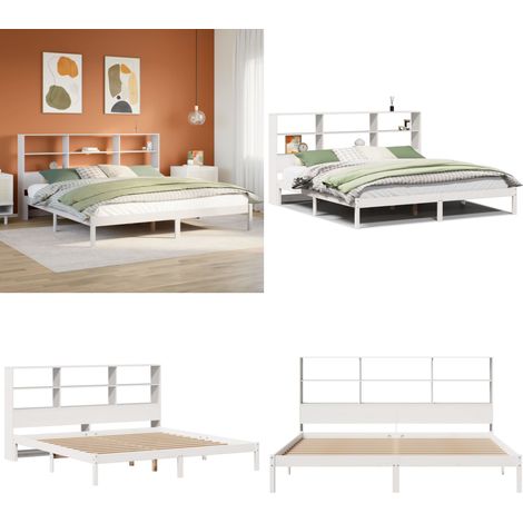 Cama con estantería sin colchón madera maciza blanca 180x200 cm - Cama sin colchón - Cama de madera