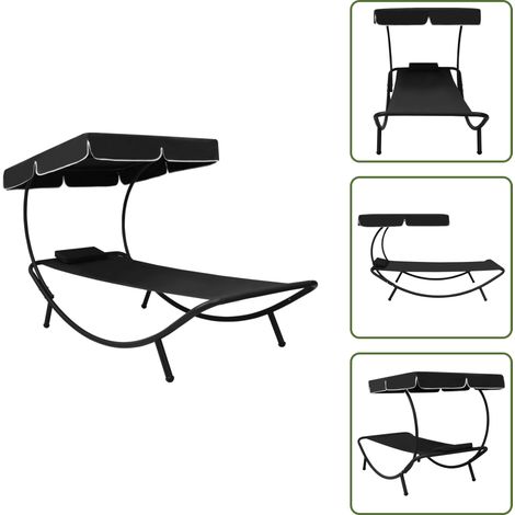 Sonnenliege mit Sonnendach & Kissen Schwarz - Sonnenliege - Gartenliege - Outdoor Möbel - Pool Accessoire - Relaxieren (1/5)