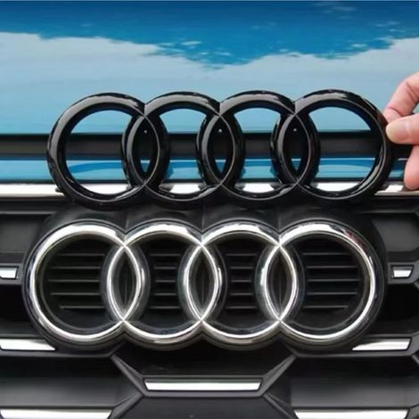 (Avant 263 mm, argent) - Calandre avant Audi à quatre anneaux en ABS noir/argent, autocollant pour badge de coffre arrière, compatible avec Audi A1 A3 A4 A5 A6 A7 A8 Q5 Q7 Q8 (1/5)