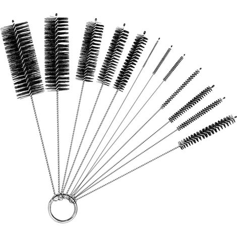 13 Pièces Goupillon, Brosse Nettoyage Bouteille Brosse à Paille, Goupillon Nettoyage en Acier Inoxydable, pour Nettoyer Les Bouches De Théière, Claviers, Biberons, Tubes à Essai-Noire (1/5)